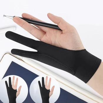 1X Перчатка для рисования художника для любого графического планшета для рисования Черная с защитой от обрастания на 2 пальца Как для правой, так и для левой руки Черный Свободного размера