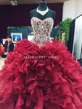 Переливающееся бальное платье Высококачественная шнуровка Блестящие кристаллы Многоуровневые 15-летние пышные платья Princess Sweet 16 Вечерние платья