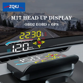 ZQKJ HUD M17 OBD И GPS для Всех Автомобилей Многофункциональный Головной Дисплей Спидометра Аксессуары Для Автомобильной Электроники Сигнализация Напряжения