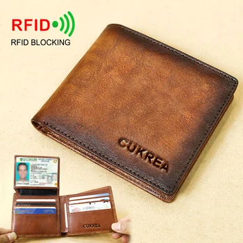 Кошельки из натуральной кожи Ciefia с RFID-блокировкой, мужские винтажные Двойные Короткие Многофункциональные удостоверения личности, Кредитные карты, держатель с 2 окошками ID