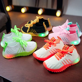 Светодиодная летающая вязаная детская обувь, новая светящаяся обувь для мужчин и женщин, детская обувь, вязаная дышащая детская обувь для малышей
