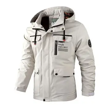 Мужская куртка-пальто Водонепроницаемая куртка-ветровка с капюшоном, множеством карманов для мужчин, стильное пальто для активного отдыха зимой