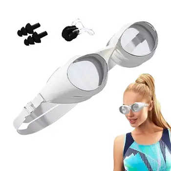 Женские очки для плавания Плавательные очки для взрослых с защитой от запотевания Водонепроницаемые Силиконовые очки для плавания С затычками для ушей и носа