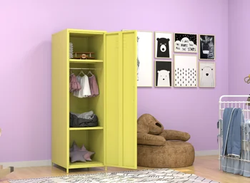 Однодверный металлический шкафчик для хранения, шкаф-купе ярких цветов с подвесной штангой и полкой, классическое минималистичное хранилище одежды