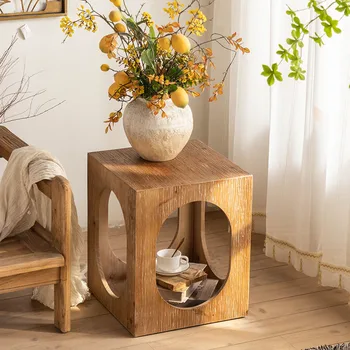 Приставной столик из массива дерева, Кровать и завтрак, Приставной столик для гостиной, диван, Маленький квадратный столик для дома, Балкон, журнальный столик