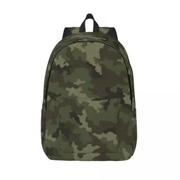 Зеленый камуфляж для подростков, Студенческая школьная сумка для книг, холщовый рюкзак для колледжа средней школы с карманом