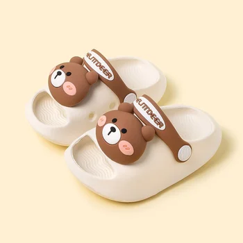 Милый медведь Детская садовая обувь с отверстиями для девочек и мальчиков, детские мультяшные тапочки, летние дышащие сандалии на мягкой подошве, детские тапочки