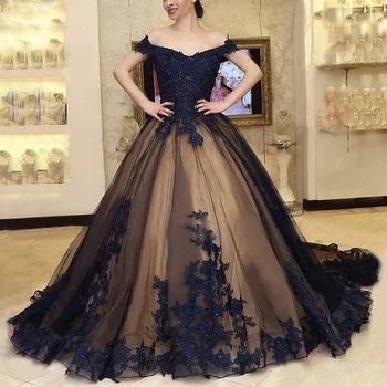 Ball Gown Black Beads Lace Applique Quinceanera Dresses Off Shoulder Bandage Prom Party Gowns Women Evening платье на выпускной