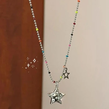 Ожерелье с двумя пятиконечными звездами из бисера карамельного цвета, простая универсальная цепочка, женская цепочка для ключиц из сплава