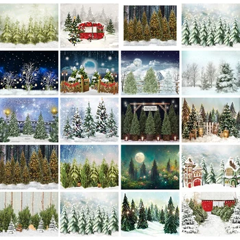 Серия фонов с зимним снегом и лесом-Одни Горы, Сосна, снежинка, олень, фоны для фотосъемки, реквизит для портретов для детей и взрослых