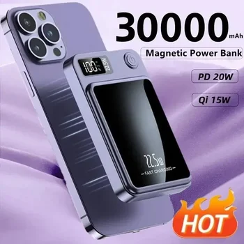 30000mAh Магнитный Macsafe Портативный Банк Питания Быстрое Беспроводное Зарядное Устройство Для iphone 12 13 14 Pro Max Внешний Вспомогательный Аккумулятор