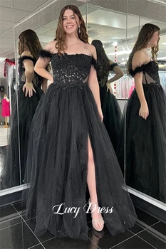 Бальное платье Lucy из черных перьев, вечернее платье с аппликацией, элегантные платья для женщин 2024, роскошные нарядные платья для невесты, женские вечерние платья