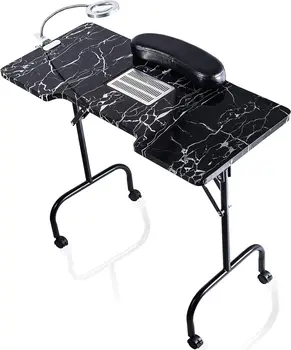 Портативный маникюрный столик с функцией складывания, стол для маникюра для салона и дома с пылесборником, вентилятором и лампой с увеличительным стеклом