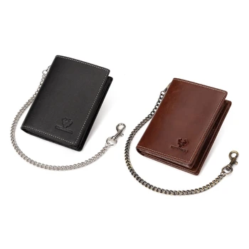 Блокирующий кошелек для мужчин, короткие кошельки из искусственной кожи, модный держатель для кредитных карт с противоугонной цепочкой