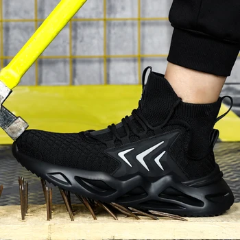 CHNMR 2023 Новые Мужские Черные Защитные ботинки Рабочие Кроссовки На платформе Дышащая Обувь Со Стальным носком Неразрушаемые Ботинки Нескользящие Botas