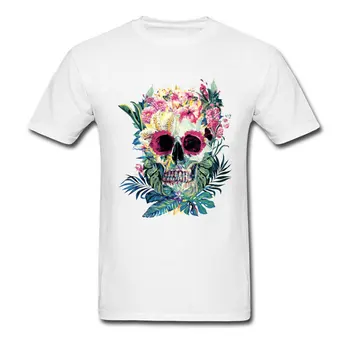 Тропическая футболка, футболки с цветочным рисунком Черепа, мужская летняя футболка с цветочным рисунком черепа, топы, одежда, приталенная хлопковая уличная одежда на Хэллоуин