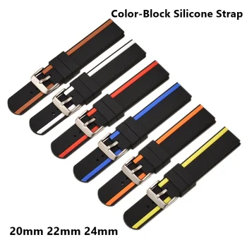 Аксессуары для силиконовых ремешков с цветными блоками для Huawei Watch GT2 42 мм Samsung Galaxy Watch3 45 мм Замена ремешка для часов 20 мм 22 мм 24 мм