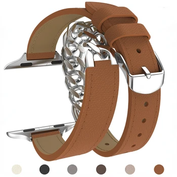 Кожаный Ремешок-Петля Для Apple Watch Band 49мм 45мм 44мм 41мм 42мм 40мм Gourmette Metal Double Tour Belt iWatch UItra 8 7 6 5 4 SE