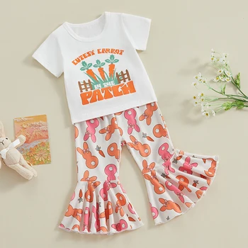 Комплект пасхальных штанов для маленьких девочек, футболка с принтом 