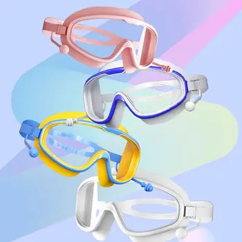 Детские плавательные очки высокой четкости Для мальчиков и девочек, водонепроницаемые Противотуманные плавательные очки в большой оправе, детские Силиконовые очки для плавания, защитные очки