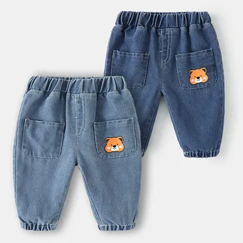 Детские джинсы, весенне-осенние детские большие брюки из полипропилена, повседневные штаны для девочек и мальчиков, модные детские осенние штаны для малышей