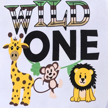 Комплект одежды для первого дня рождения для маленького мальчика Wild One Футболка с короткими рукавами и животными, топ, Шорты, Летний комплект одежды