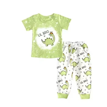 Новый дизайн Модная одежда для мальчиков и девочек Одежда для младенцев Брюки с принтом динозавра с коротким рукавом костюм оптом Детский бутик комплект