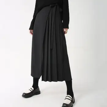 С высокой эластичной талией, Черные Длинные широкие брюки с разрезом, Новые брюки свободного кроя, Женская мода Весна-осень 2024