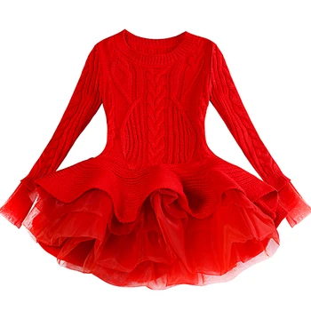 Красное платье-пачка Для девочек, Вязаные платья для девочек с длинным рукавом, Зима 2023, Осенние Фатиновые Повседневные Детские платья для девочек, Рождественское платье для вечеринки