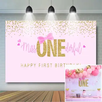 Фон для первого дня рождения девочек, Розовый бант и золотая точка, декор для вечеринки по случаю дня рождения для девочек, баннер на день рождения Маленькой мисс Onederful