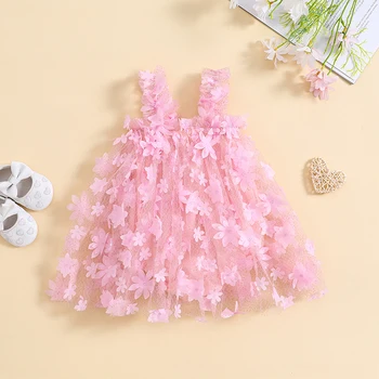 Летний комбинезон для маленьких девочек, милый комбинезон без рукавов с градиентом, 3D боди с цветами и бабочками, платье из тюля для новорожденных