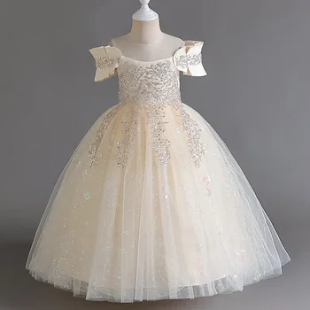 Кружевные платья с коротким рукавом для девочек в цветочек для свадеб, модные детские вечерние платья для девочек 4-14 лет, платье с блестками