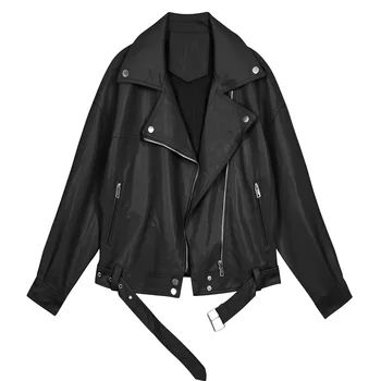 Новая свободная куртка из искусственной кожи PU, женская классическая байкерская куртка, осенне-зимнее женское базовое пальто, верхняя одежда
