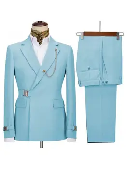 2 штуки мужских деловых костюмов обычной посадки с вырезами на лацканах, смокинги для выпускного вечера на свадьбу (блейзер + брюки)