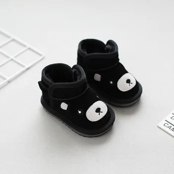 Зимние Новые теплые детские ботинки для отдыха, детская хлопковая обувь с мультяшным рисунком, Обувь для малышей, Черно-серый цвет