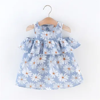 Летнее платье для маленькой девочки, платье принцессы с мультяшной Маленькой хризантемой, синее праздничное платье от 0 до 3 лет