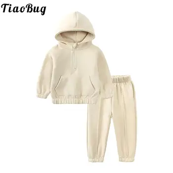 Детская осенне-зимняя одежда из мягкого хлопка с капюшоном, толстовка с длинными рукавами, топы и брюки, модный однотонный повседневный спортивный костюм
