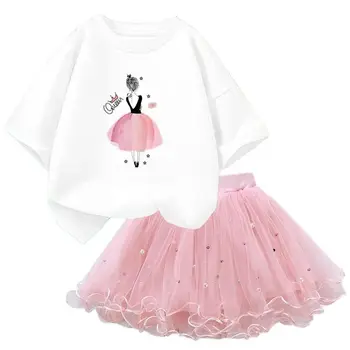Модные летние наряды для девочек, красивая балетная футболка и юбка-пачка для девочек, комплект одежды для принцессы, костюм для детей, одежда