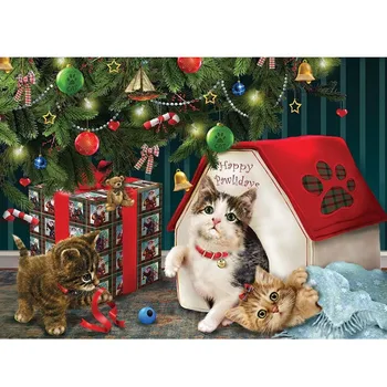 Sunature 5D Полностью Квадратные Круглые Сверла Cat Christmas Holiday Алмазная Живопись, Залитая Клеем На Холсте