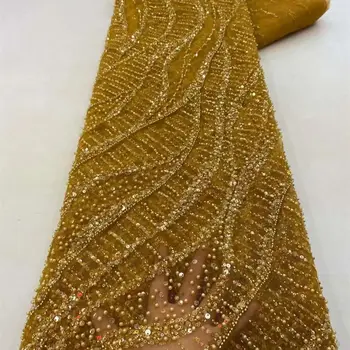Роскошная Африканская Кружевная ткань с блестками, расшитая бисером, 2023 Высококачественная Свадебная вышивка для жениха в Нигерийском стиле, Французский Тюль, Шитье