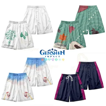 Летние мужские шорты для серфинга Genshin Impact, пляжные шорты для серфинга, мужские шорты для серфинга с аниме-принтом, быстросохнущие шорты
