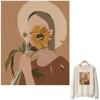 Утюжок для одежды Sunflower Girl, женские футболки, которые можно стирать, Термоадгезивные нашивки, Маленькая наклейка для свежей одежды