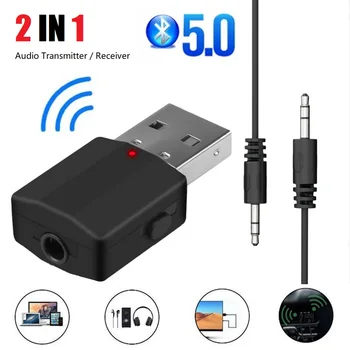 2 В 1 USB-передатчик Mini 3,5 мм AUX Стерео Беспроводной Bluetooth-совместимый Адаптер 5,0 Приемник для Автомобильной Музыки Аудио Мышь для ТЕЛЕВИЗОРА
