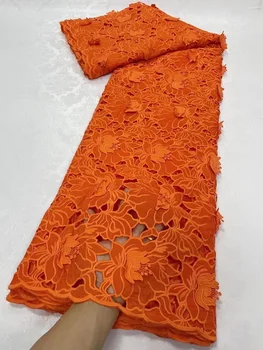 Африканская кружевная ткань оранжевого цвета 2023, высококачественная водорастворимая нигерийская вышивка, французское гипюровое шнуровое кружево для свадебного шитья