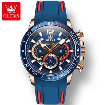 OLEVS 9936, многофункциональные мужские наручные часы с силиконовым ремешком, водонепроницаемые кварцевые спортивные часы для мужчин, светящийся хронограф и календарь