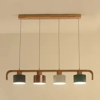 Современные светодиодные подвесные светильники с металлическим абажуром для столовой, деревянная подвесная лампа E27, деревянный кухонный светильник