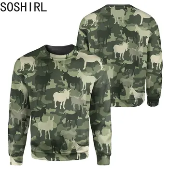 SOSHIRL Камуфляжные толстовки с принтом лошади, слона, животных, Повседневный пуловер в стиле Харадзюку, уличная одежда в стиле хип-хоп, мужская и женская одежда