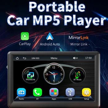 7-дюймовый MP5-плеер, совместимый с Carplay Android Auto, Беспроводная портативная автомобильная стереосистема с сенсорным экраном, размещение на приборной панели
