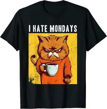НОВАЯ ЛИМИТИРОВАННАЯ футболка Angry cat drinking coffee I hate Mondays Funny Premium S-3XL