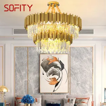 Золотая люстра SOFITY, Хрустальный подвесной светильник, постмодернистский светодиодный светильник для дома, гостиной, столовой